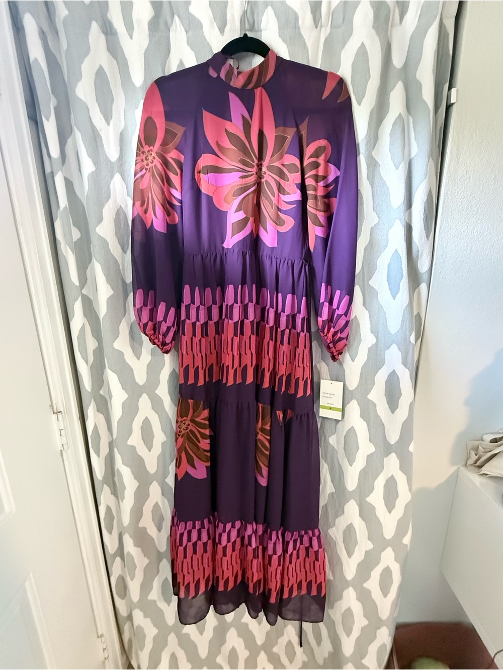 Maison Tara - Purple Maxi Dress with Pink Floral Print